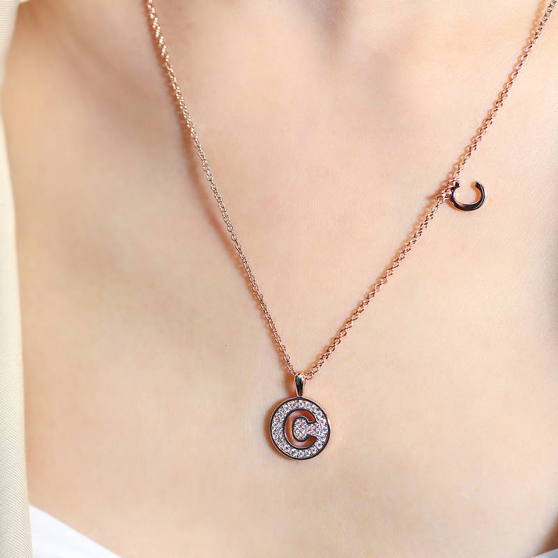 C pendant S925 silver plated rose gold Moissanite diamond light luxury letter necklace